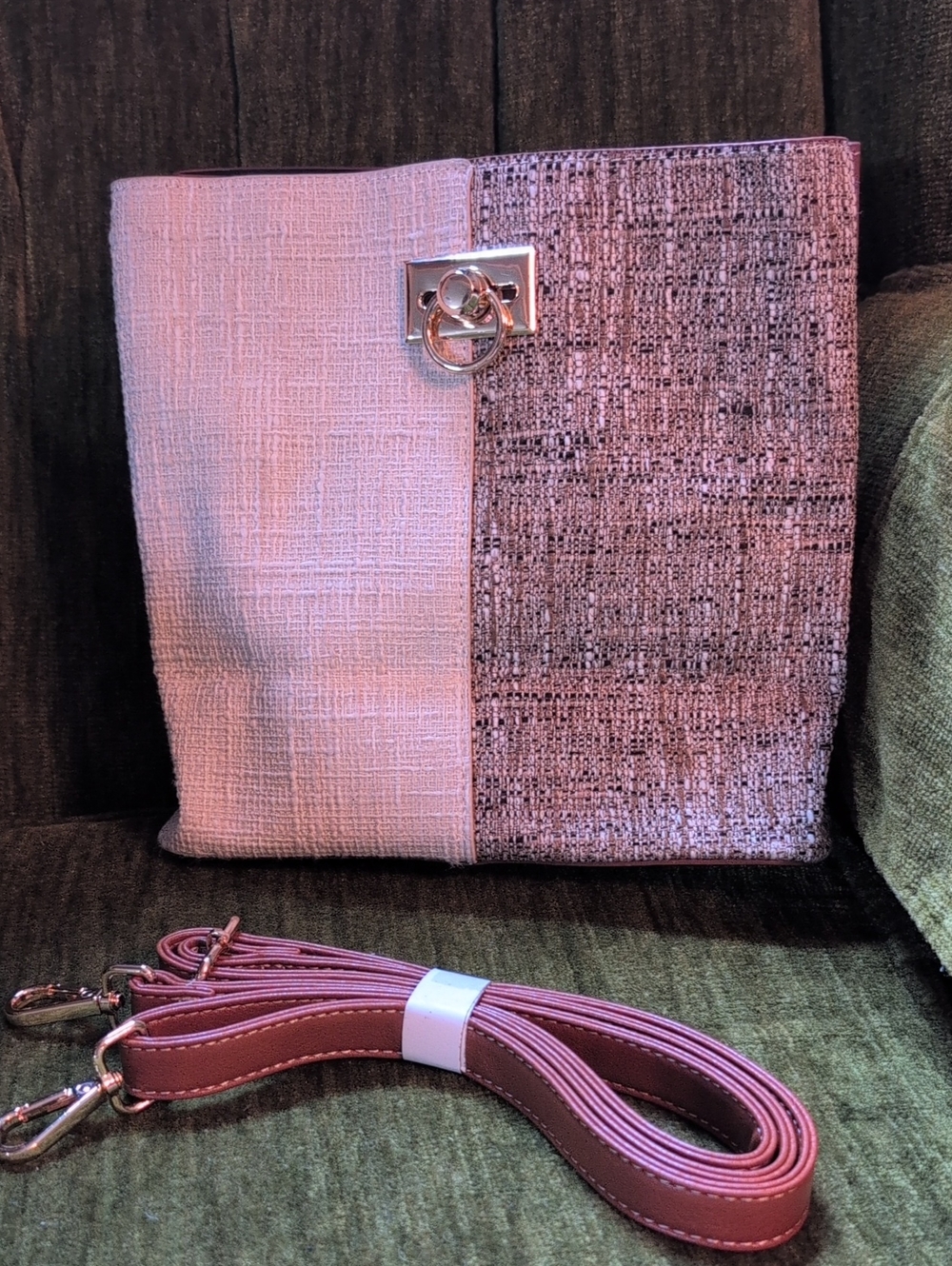 Stylish Two-Tone Pink Tote Bag with Removable Strap